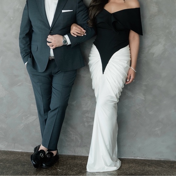 Elegant Black and White Off-Shoulder Gown custom from Dubai as seen on Noor - Picture 15 of 16